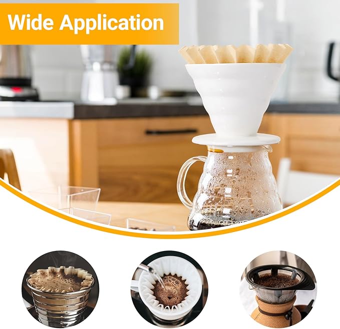 Segarty 1-4 Cup Paper Coffee Filters Disposable, 100 Count 7.2in Unbleached Natural Brown Basket Coffee Filter Liners Ideal for Pour Over Maker Coffee Brewer Dripper Machine for Home Office, Cafeteria