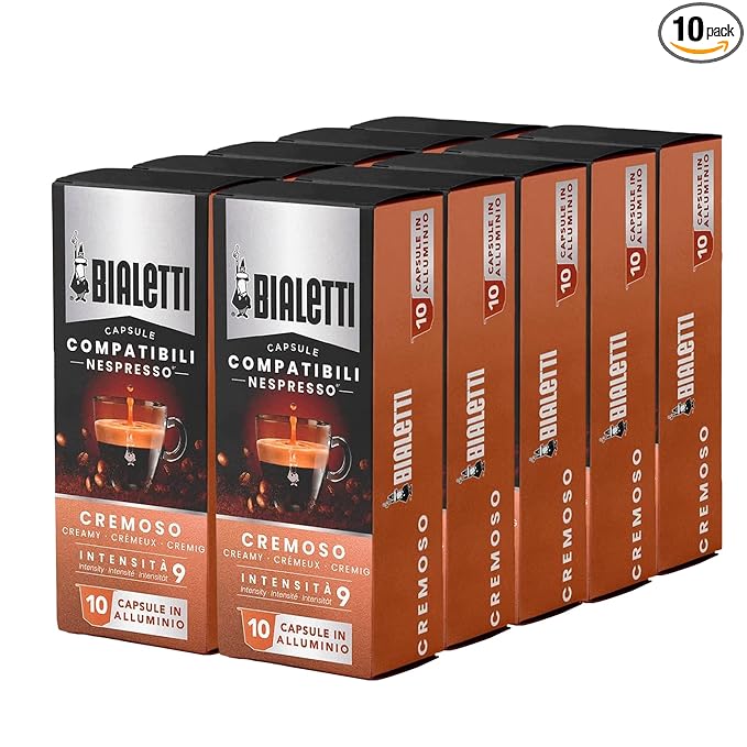 Bialetti Aluminum Nespresso Compatible Capsules - 100 count CREMOSO Espresso Pods compatible with Nespresso Machines