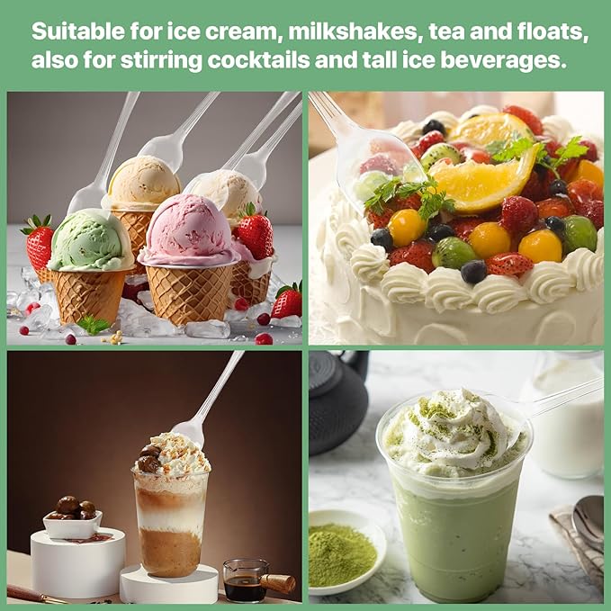 9" Clear Plastic Spoons, Heavy Duty Disposable Spoons, Long Handle Spoon, Plastic Cutlery for Cocktail Stirring Dessert Milkshakes Ice Cream Tea and Floats (36 Pack)