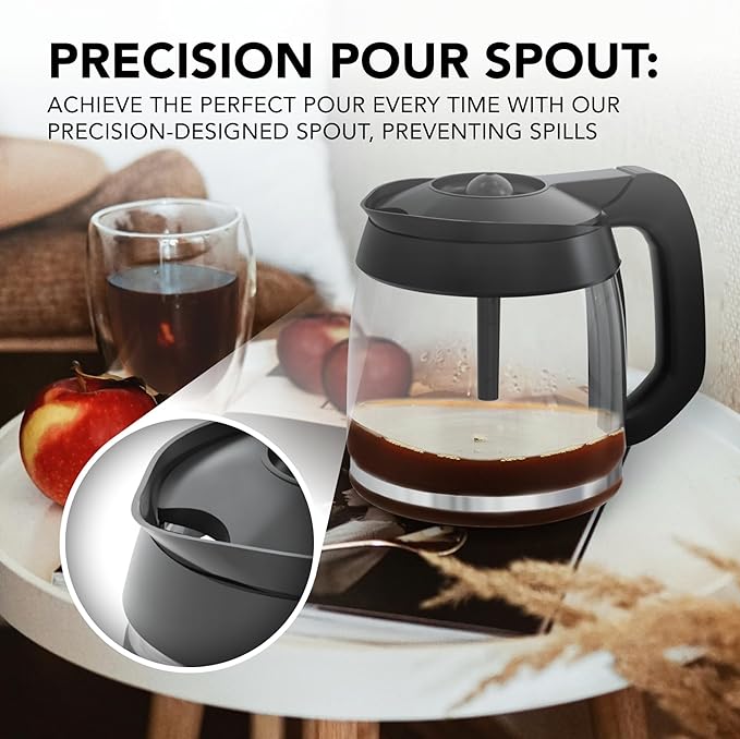 12-Cup Glass Coffee Carafe Replacement Compatible ONLY with Ninja Coffee Brewer Maker Models CE251 CE201 CE201C CE200 CE200C