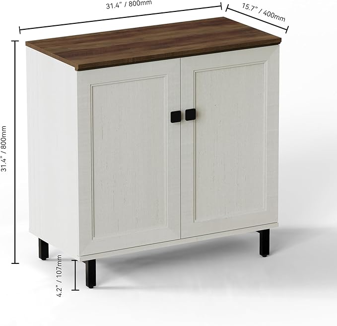 Multifunctional Buffet Sideboard Cabinet Farmhouse Modern Storage Cabinet with Adjustable Shelves for Kitchen, Coffee Bar, Living Room, White