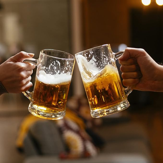 COKTIK 6 Pack Heavy Large Beer Glasses with Handle - 14 Ounce Glass Steins, Classic Beer Mug glasses Set