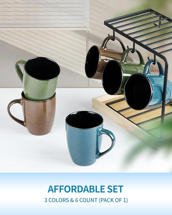 Ceramic Coffee Mugs 12oz, Set of 6 - Large With Handle for Men, Women, Dad, Mom - Modern Cups for Tea, Latte, Cappuccino, Cocoa (6 Pack)