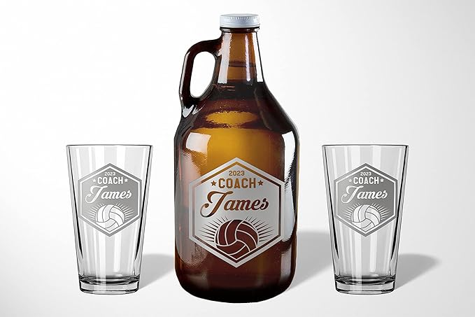Basketball Coach Beer Glasses - Basketball Coach Gifts Personalized Coach Pint Glass Engraved Coach Award Basketball Beer Glass End of Season Gifts Coach (Volleyball, Single Pint Gift Box)
