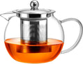 Glass Teapot Stovetop 22 OZ/650ml, Tea pot with Removable 18/8 Stainless Steel Infuser, Borosilicate Clear Tea Kettle, Teapot Blooming and Loose Leaf Tea Maker Tea Brewer for Camping, Travel