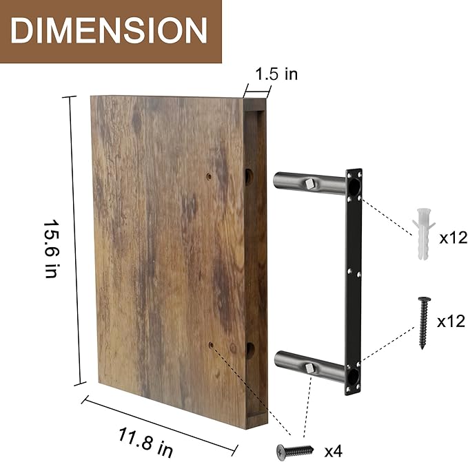 Rustic Brown 12 Inch Deep Floating Shelves for Wall - Set of 2, Wood Shelving Live Edge Shelves Display for Storage, Bathroom & Living Room, Bedroom, Kitchen, Office