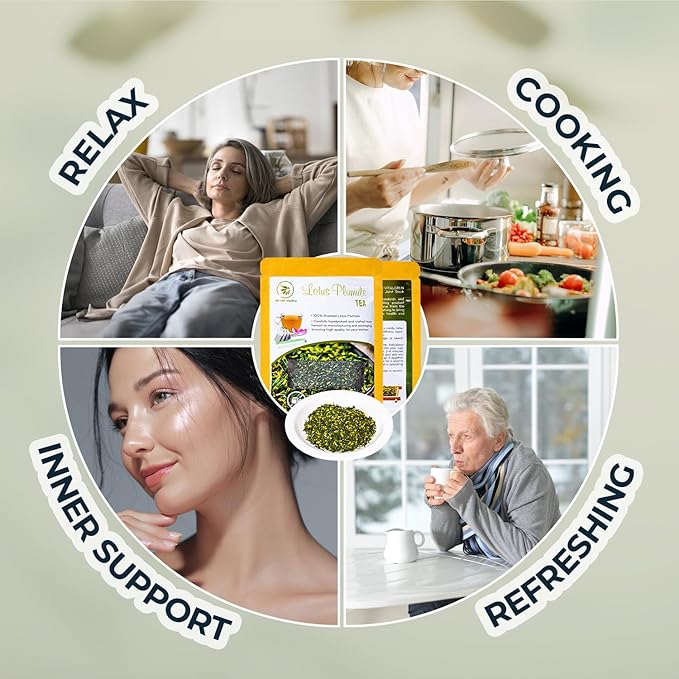 Dried Lotus Plumule, 7.04 Oz, Re-steep Herbal Tea, Refreshing & Fragrant, Mind Calm & Relax, No Additives, No Caffeine, Vietnamese Roasted Lotus Seed Core, Vacuum Sealed