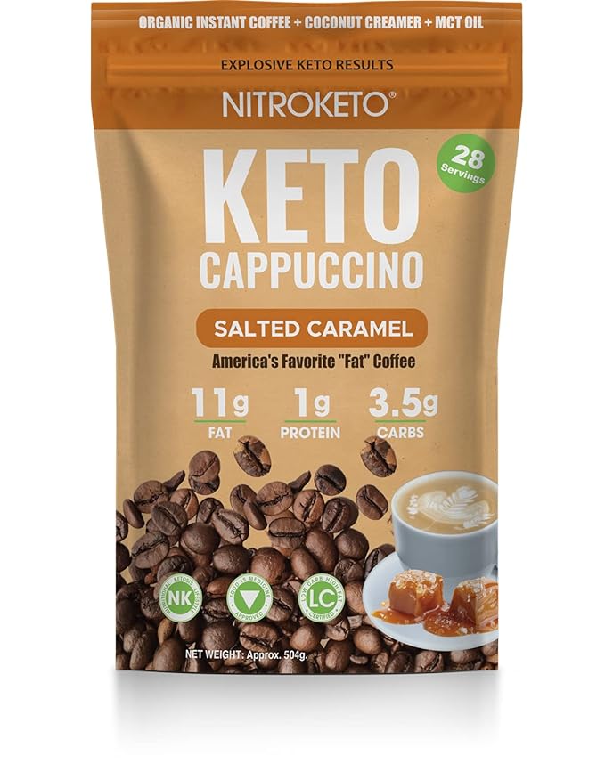 Keto Cappuccino - Salted Caramel - Keto Instant Coffee Mix with MCT Oil - Low Carb/High Fat, Organic Coffee Supports Ketosis - Energy Coffee - No Sugar - Made in USA – 28 Servings