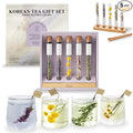 KKOKDAM Fancy Korean Tea Gift Set for Christmas – Premium Flower Tea Stick Variety Pack with Tray - 5 Loose Leaf Blooming Flower Teas