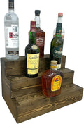 Handmade Tiered Display Shelving - Three Tier Bar Display - Bar Organizer - Liquor Bottle Display (18" without Back, Dark Walnut)