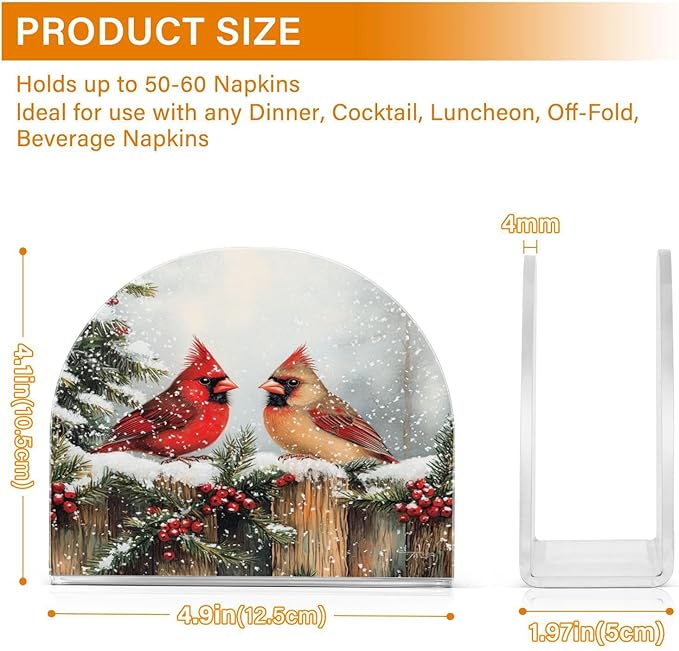 Christmas Winter Red Birds Napkin Holder for Table Paper Cocktail Napkin Holders for Kitchen Dinning Acrylic Dinner Napkin Dispenser for Dinner Home Decor Bar 1 Pack