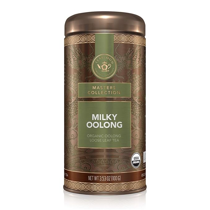Teabloom Organic Oolong Tea, Milky Oolong Loose Leaf Tea, Rolled Leaves Famous for its Milky Taste and Silky Texture, 3.53 oz/100 g Canister Makes 35-50 Cups