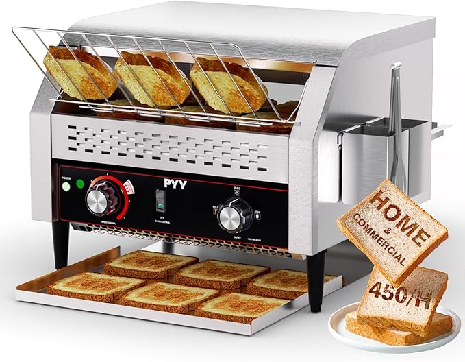 PYY 450 Slices/Hour Commercial Conveyor Toaster - Heavy Duty Stainless Steel Electric Belt Toaster for Bun/Bagel/Bread, Restaurant & Buffet Use