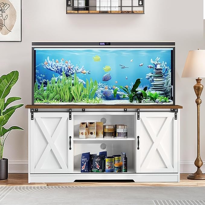 4 EVER WINNER Farmhouse Coffee Bar Cabinet, 59" Buffet Cabinet with Storage & Sliding Barn Doors, Kitchen Storage Cabinet, Coffee Station, Living Dining Room, White