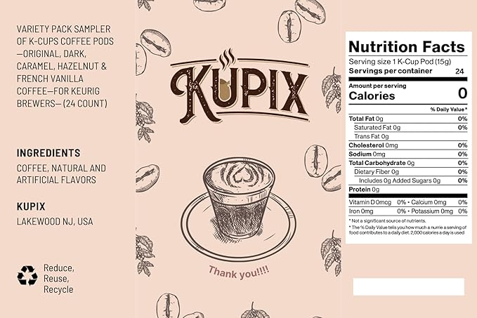 Variety Pack Sampler of K-Cups Coffee Pods—Original, Dark, Caramel, Hazelnut & French Vanilla Coffee—for Keurig Brewers— (24 Count)