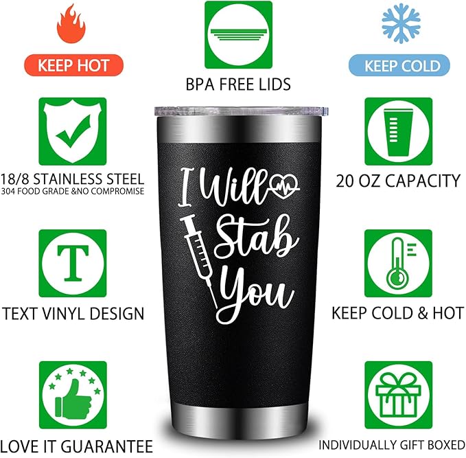 Nurse Gifts for Women - Nurses Week Gift - Nurse Graduation Appreciation Christmas Gifts for Nurses, Practitioner - 20oz I Will Stab You Tumbler Cup