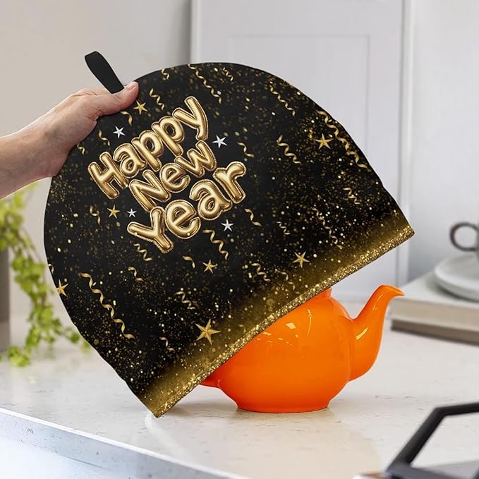 Happy New Year Teapot Insulation Cover Small Tea Pot Cozy Cover with Keep Warming Cotton Teapot Dust Cover Tea Cosy Kitchen Accessories for Home Decor Kettle Cover for Women