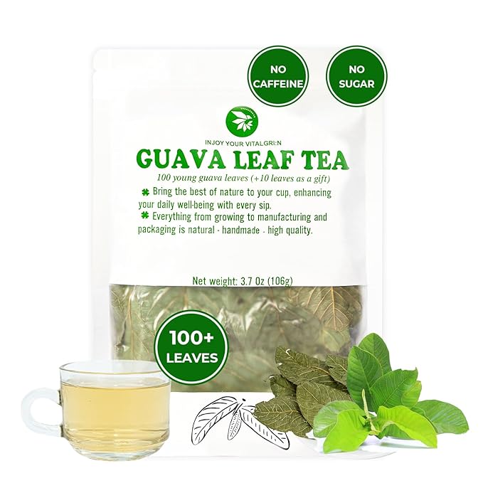 Young Guava Leaf Tea - 100+ Dried Whole Leaves (+up to 20 Leaves), 3.39 oz, Hojas de Guayaba, Caffeine Free, No Sugar Added, Vacuum Sealed, Pure & Handpicked, Herbal Tea for Relaxing, Makes 30+ Cups