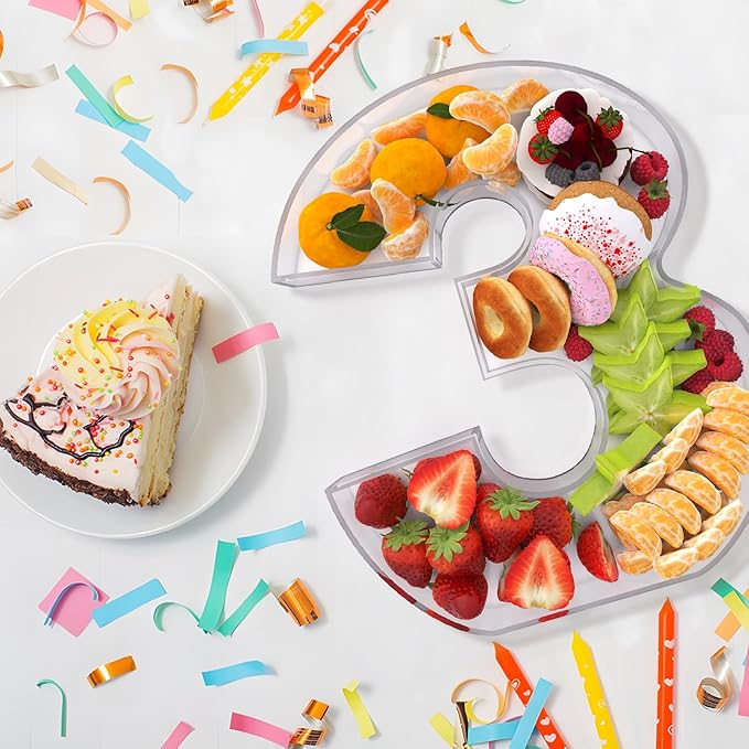11" Acrylic Number Charcuterie Board Box, Reusable Fillable Number Cake Candy Dish Display Serving Tray for Birthday Anniversary Party Decoration (3)