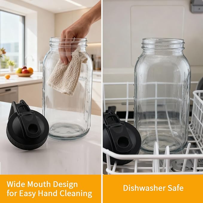 3 Pack 64oz Mason Jar Pitcher with Lid – Wide Mouth, Leakproof Glass Water Jug, Breast Milk Pitcher for Juice, Milk, Tea, Cold Brew Coffee（3 gary）