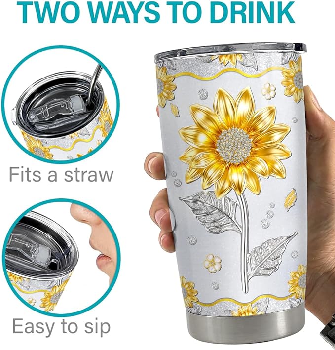 SANDJEST Sunflower Tumbler Cup 20oz Stainless Steel Insulated Tumblers Coffee Travel Mug Sunflower Gifts for Women Girls Birthday Christmas