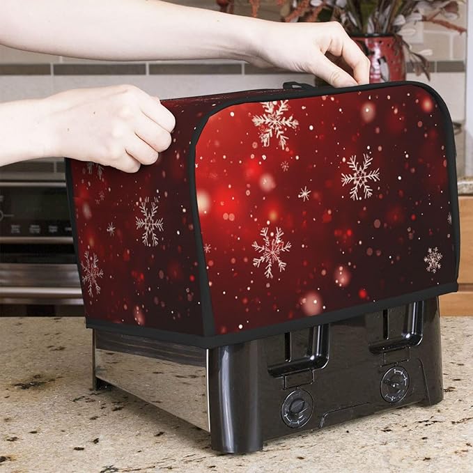 Toaster Cover 2 Slice Red Christmas Snowflake Xmas Glitter Kitchen Small Appliance Covers with Pockets Dust and Fingerprint Protection