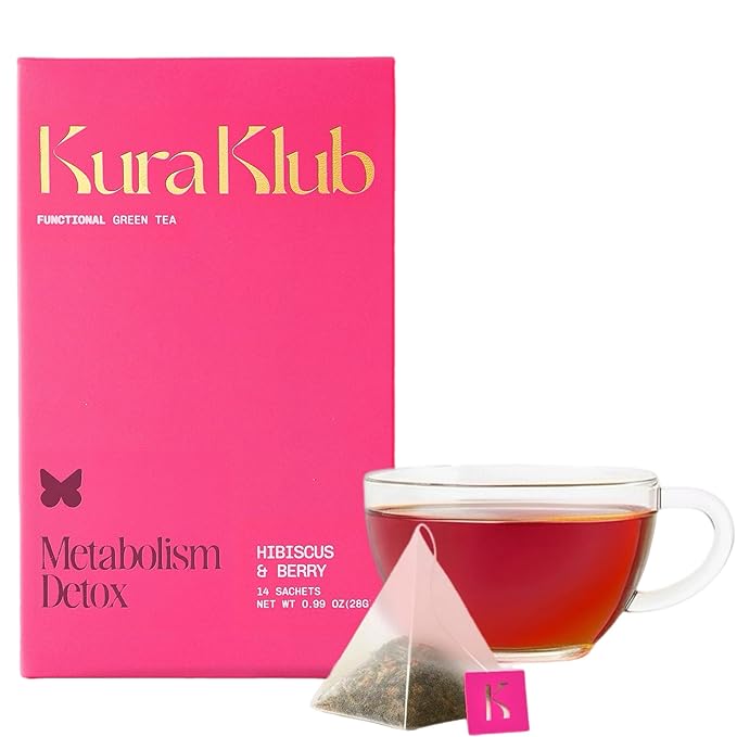 Kura Klub Superflower Hibiscus Green Tea | Whole-Leaf Light-Caffeine Blend with Strawberry Lemon Notes | Antioxidant Fruit & Floral Superherb Tea for Daily Hydration |Premium Pyramid Teabags