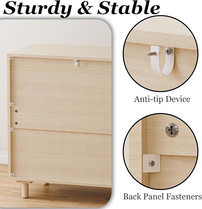 Small Buffet Cabinet with Storage, Credenza Cabinet with Rattan Decorated Doors, Magnetic Latch, Adjustable Shelf, 29.8x15.7x31.5 inches, Natural