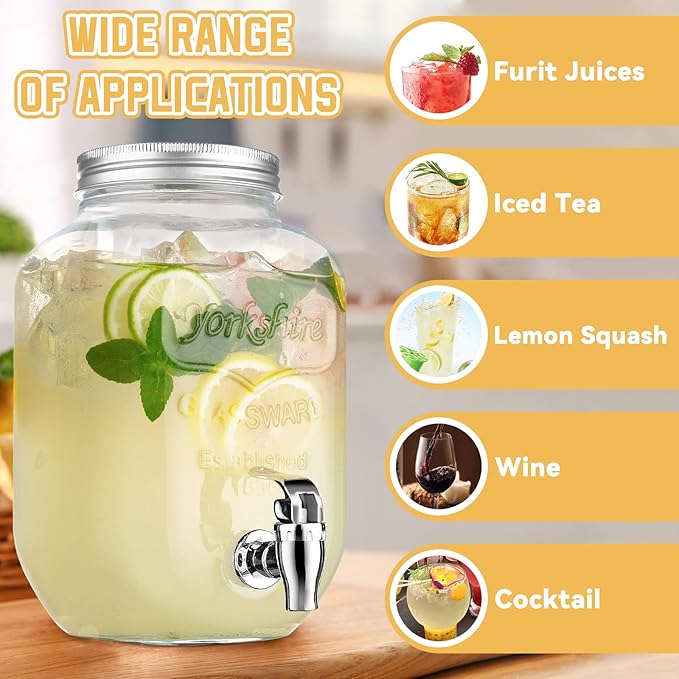 1 Gallon Glass Drink Dispensers For Parties，Lemonade Beverage Dispenser With Stand And Spigot For BBQ, Picnic, Party,Laundry Detergent Dispenser