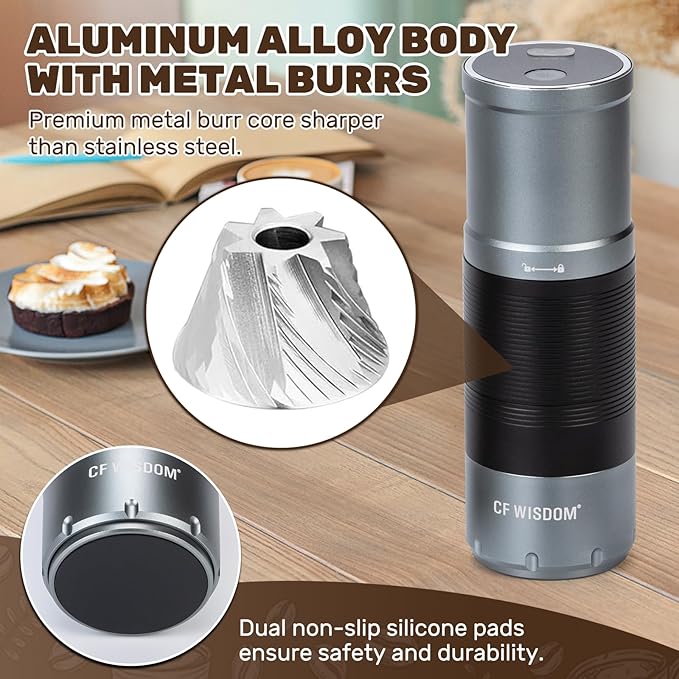 Portable Electric Coffee Grinder Dual-mode electric and manual grinding Features 7-level precision grind settings Adjustable coffee bean grinder Ideal for travel, camping, office, and home use