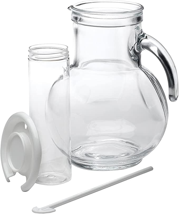 Bormioli Rocco Kufra 67.75 oz. Glass Jug with Ice Container, Stir Stick and Lid, White