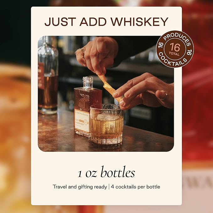Strongwater Old Fashioned Craft Cocktail Mixer Sample 4 Pack - Makes 16 Cocktails - Handcrafted Old Fashioned Gift Set - Travel-Friendly, No Artificial Sweeteners - Just Mix with Bourbon or Whiskey