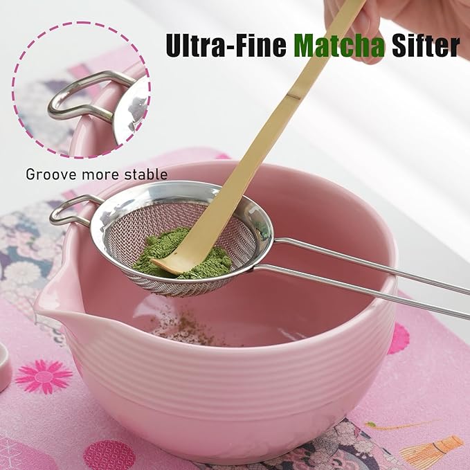 Clay&Fire Matcha Whisk Set, 9 pcs Ceramic Matcha Set, Gifts for Women,Matcha Bowl with Spout and Whisk, Matcha Kit for Matcha Lovers, Ideal Gift Christmas, Birthday, Anniversary(Pink)
