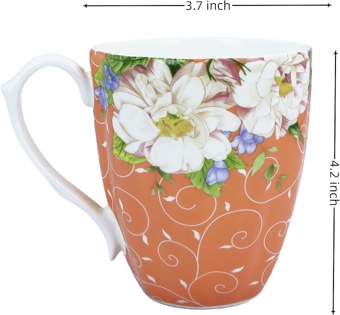 14oz Bone China Coffee Mugs for Women Floral Coffee Mug Tea Cups Novetly Coffee Cups Gift for Women Mom Friends