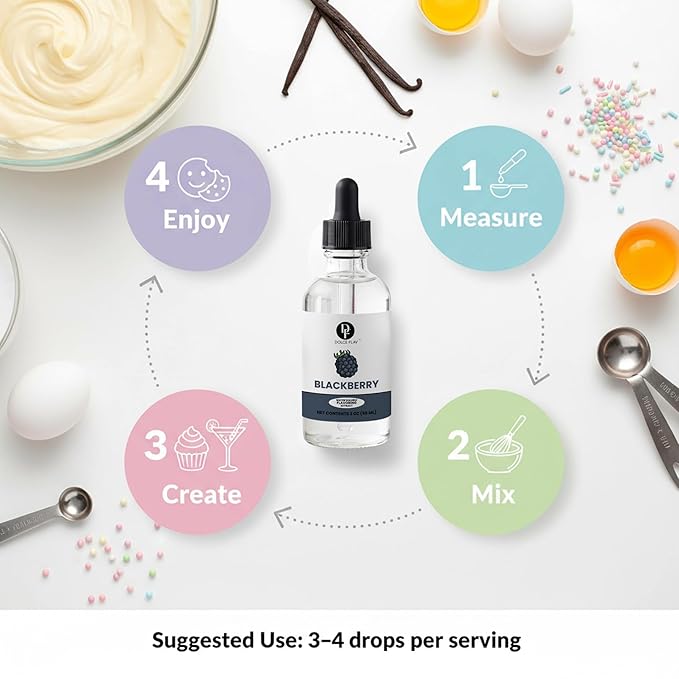Dolce Flav Blackberry Extract - 2 Ounce Water-Soluble Multipurpose Flavoring Ideal for Baked Goods, Beverages, Coffee, Desserts & Ice Cream - Perfect Kitchen Gift for Holidays