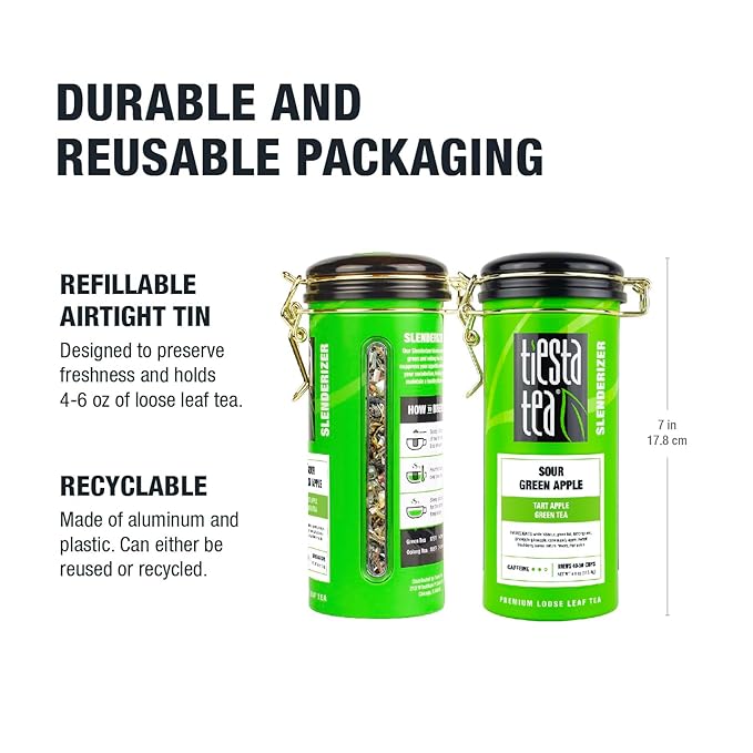 Tiesta Tea - Sour Green Apple, Loose Leaf, Tart Apple Green Tea, Medium Caffeinated Blend, Makes Hot or Iced & Up to 40-50 Cups, 4oz Refillable Tin