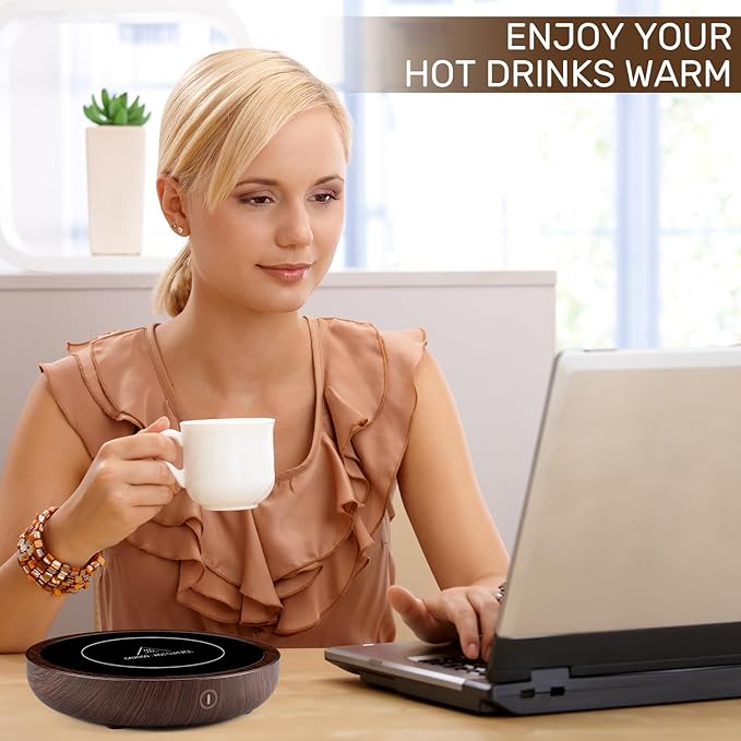 2 Pack Coffee Mug Warmer, Cup Warmer for Hot Drinks, 36w Heating Plate with 4h Auto Shut Off, 3-Temp Settings for Chocolate Milk Tea Beverage Jar Candle Warmer Home Office Desk(Wood Color)