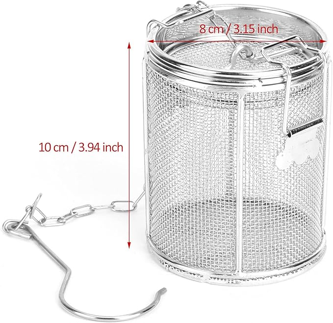 Stainless Steel Tea Ball Strainer, Wire Mesh Tea Strainer, Silver Tea Strainer for Loose Leaf Tea, Spice Filter Soup Infuser for Cooking, Tea Ball Strainer with Chain Hook for Home Kitchen(8 x 10cm)