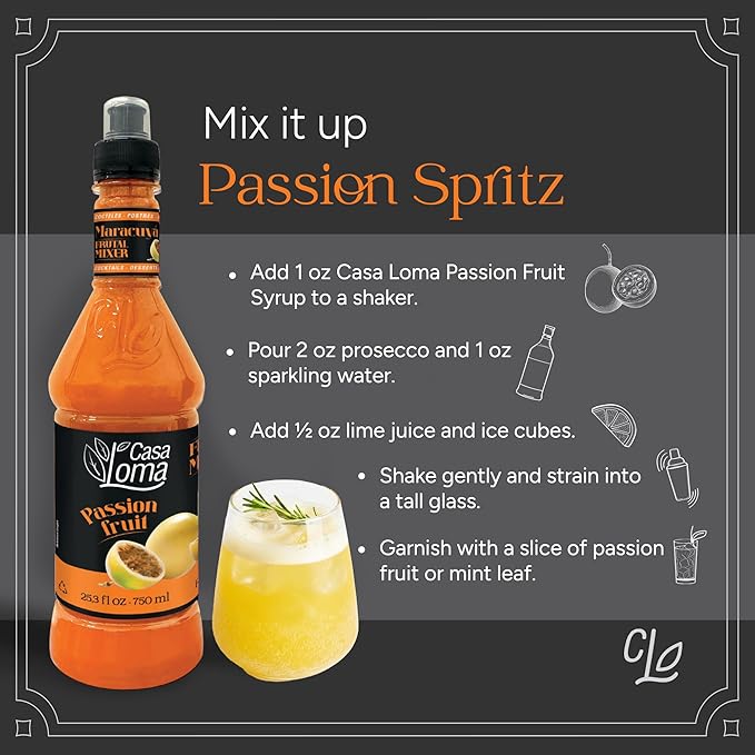 Casa Loma Premium Passionfruit Syrup – 750 ml Authentic Colombian Gourmet Artisan Crafted Syrup Sauce for Beverages, Desserts, Cooking & Mixology, Made with Real Fruit, Vegan, Non-GMO, and Gluten-Free