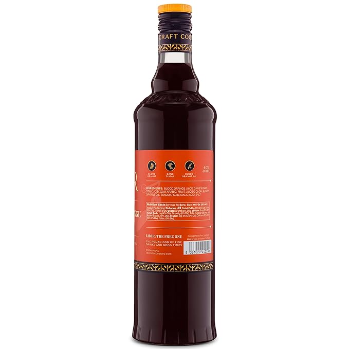 Liber & Co. Blood Orange Cordial - Craft Cocktail Mixer Made with California Moro Blood Oranges & Cold-Pressed Essential Oil - Perfect for Margaritas, Spritzes & Mocktails - Makes 50 Drinks (25.4 oz)
