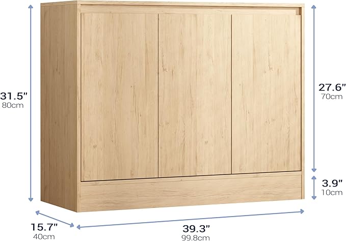 Buffet Cabinet with Storage, Coffee Bar Cabinet with 3 Doors and Adjustable Shelf, Modern Kitchen Buffet Sideboard for Living Room, Kitchen, Natural