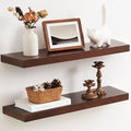 Fun Memories Farmhouse Floating Shelves - 8 Inch Deep Rustic Wood Wall Shelf - Premium Solid Wood Storage Shelf for Kitchen Living Room Bedroom - 24" W x 8" D - Set of 2 - American Walnut Color