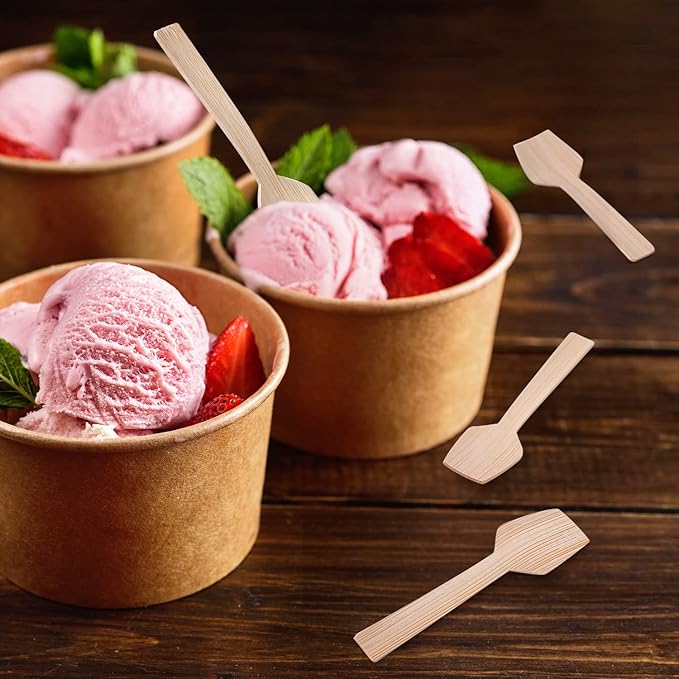 Mini Bamboo Utensils - 200PK Mini Bamboo Spoons 3.54" Rectangular Disposable Small/Tiny Spoon for Jelly/Pudding/Yogurt/Desert/Cake/Tasting Natural 100% Compostable Biodegradable Renewable