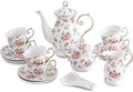 Tea Set 21-Piece Ceramic tea cups and saucers set of 6 with Sugar and Creamer Set,Teapot,teapot set for Adults, Women Tea Party (small crushed flower)