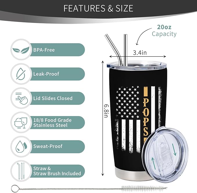 Pops Gifts for Grandpa, Pop Gifts from Grandkids, Best Pops Ever Gift, Christmas Fathers Day Birthday Gift for Pops from Grandchildren, Grandpa 20 Oz Tumbler