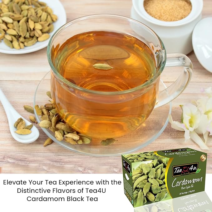 Tea4U Flavored Black Ceylon TeaBags (Cardamom) - Ideal Quality from Sri Lanka's Finest Leaves and Expertly Blended - 25 Count