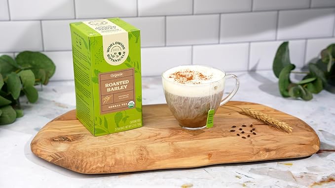 Worldwide Botanicals Organic Roasted Barley Tea, 25 Tea Bags - 3x more herbs with 6g per teabag - AKA Mugicha, Boricha, Damaicha, Orzo - Caffeine-Free, Kosher