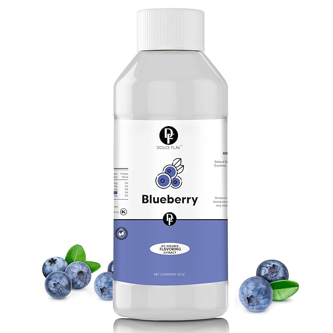 Dolce Flav Blueberry Extract – 8 Ounce Oil-Soluble Kosher, Sugar-Free, Concentrated Ripe Blueberry Flavoring for Baking, Chocolates & Desserts