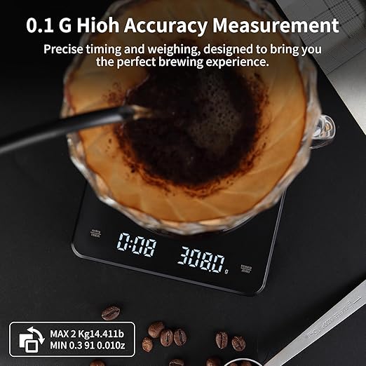 Mini Coffee Scale with Timer, Rechargeable Espresso Scale, 3kg/0.1g Accurate Scale for Espresso and Pour-Over Coffee, Portable Digital Kitchen Scale with Automatic Timing-Black ﻿
