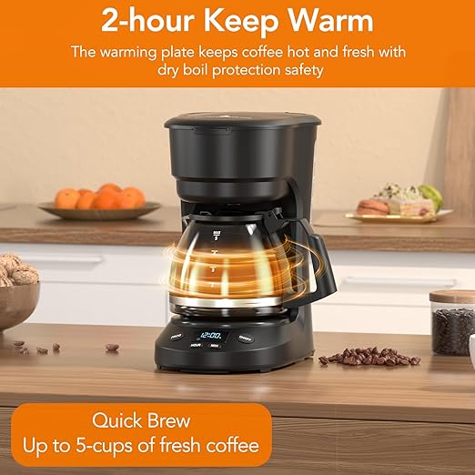 Pro 5-Cup Smart Coffee Maker – Advanced Coffee Machine with Touchscreen Programmable Timer, Energy-Saving Mode, Enhanced Pause & Serve & Quick-Clean System –For Office & Home Use